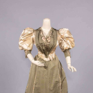 PATTERNED SILK &amp; FAILLE DINNER DRESS,  BOSTON, c. 1895