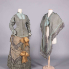 THREE PIECE PATTERNED SILK &amp; FAILLE DAY ENSEMBLE, c. 1879